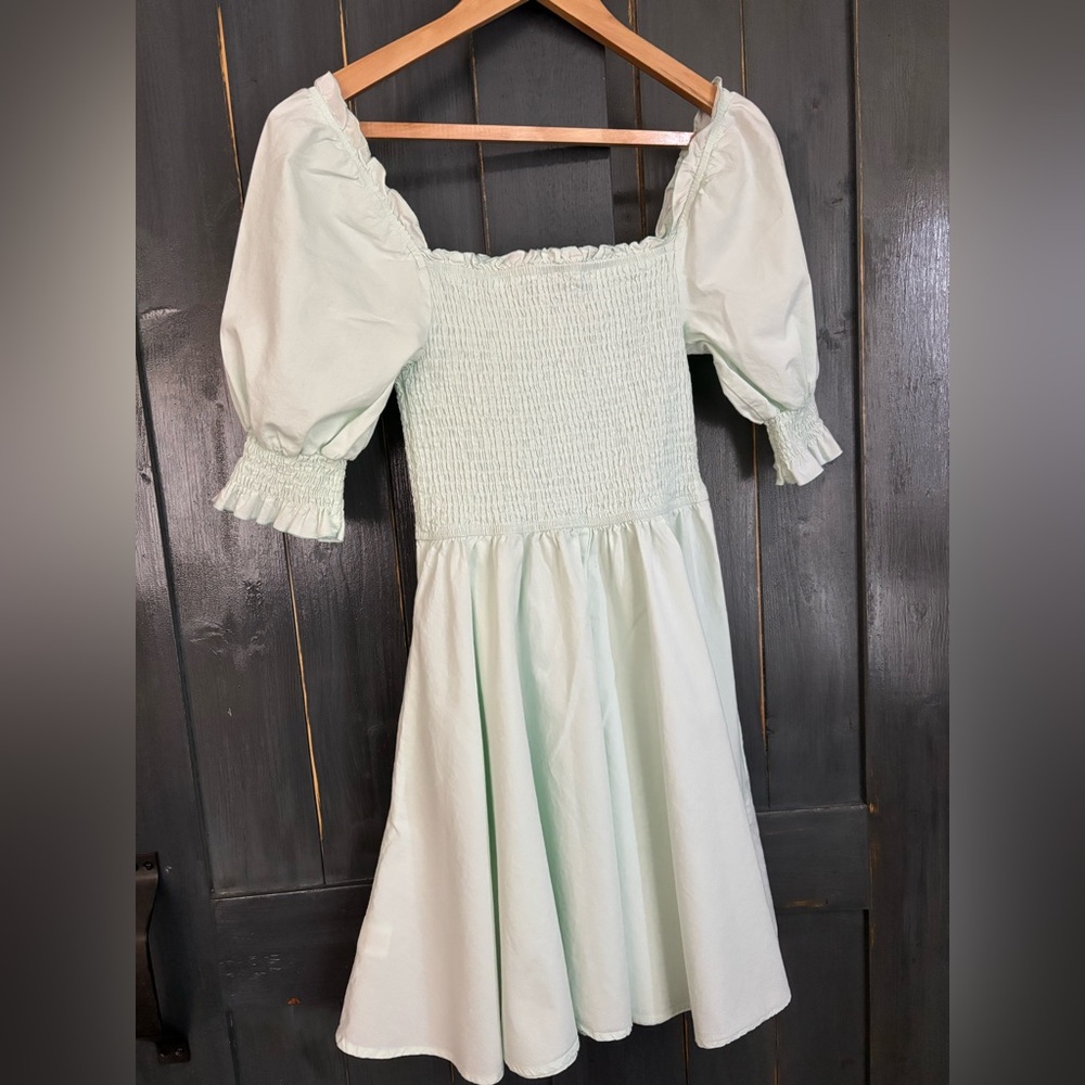 Francesca’s Jenna Puff Sleeve Blue Rain Mint Green Mini dress sz M